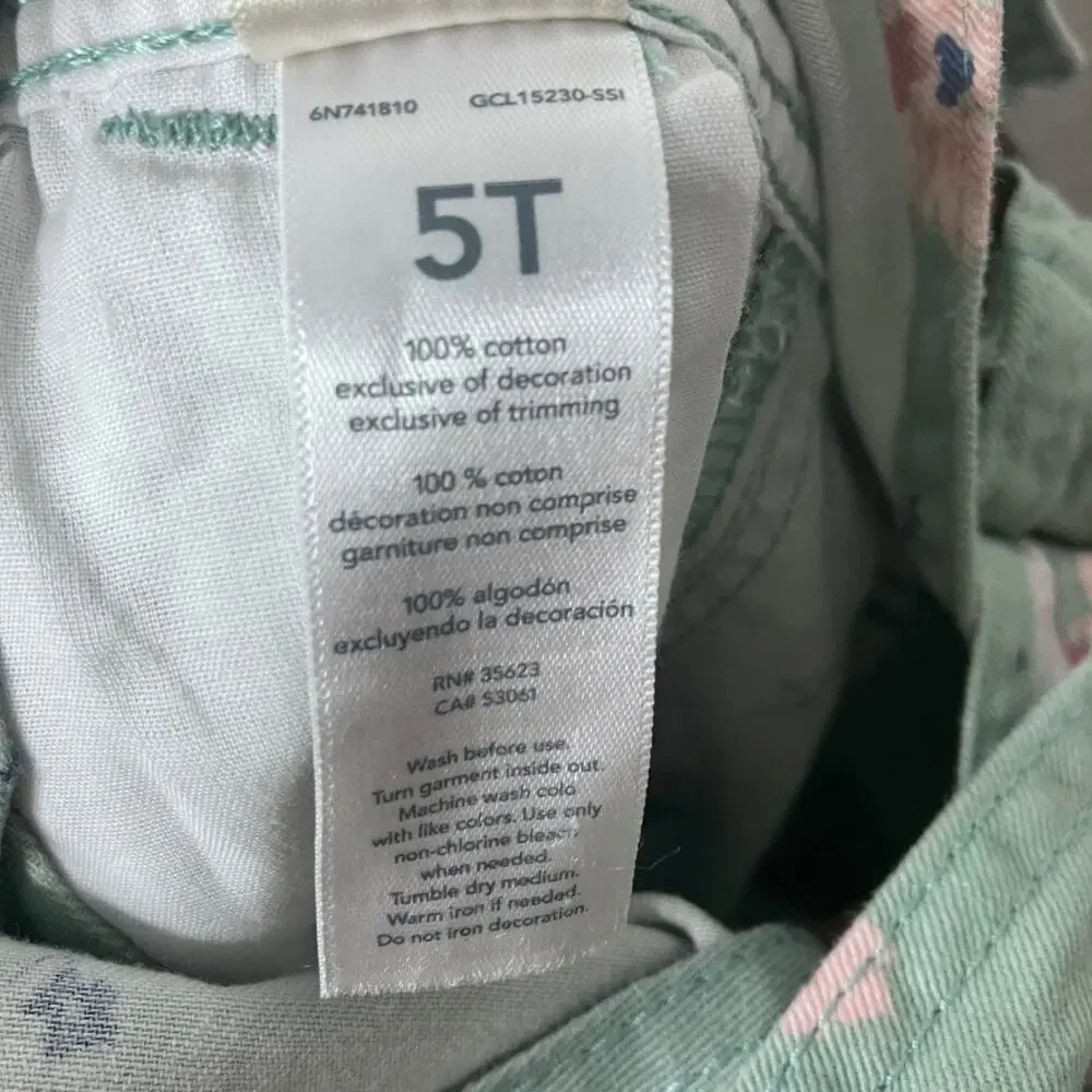 Oshkosh Floral Overalls 5T Girls Mint Coveralls Cotton Outdoors Cute